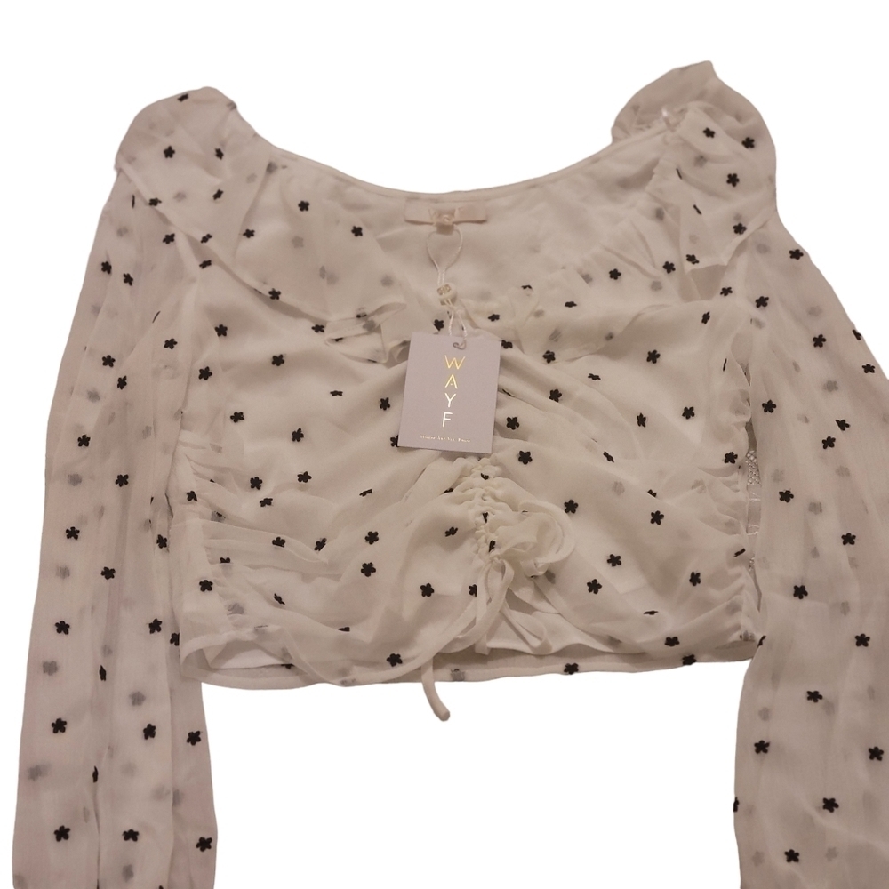 Nwt WAYF Liz Ruched Ruffle Neck Women's Blouse Size S NWT - Picture 2 of 12